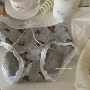 奶乖奶乖de小奶熊内裤~女生褶皱边熊熊头像三角裤少女可爱蝴蝶结