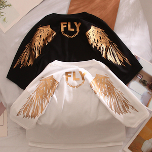 laflof/劳夫洛夫2023国潮夏季情侣潮牌t男女大码烫金短袖翅膀t恤