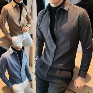 假两件半高领毛衣衬衫男长袖修身韩版潮流帅气衬衣西装内搭打底衫