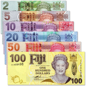 【全新大洋洲】斐济6张全套(2,5,10,20,50,100元)英女王版UNC真品