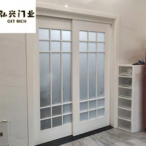 定制烤漆实木双移门阳台移门厨房木质玻璃推拉门吊轨滑门谷仓门
