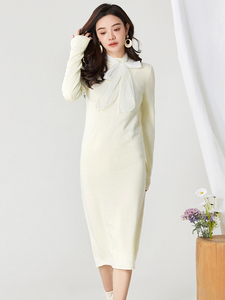 奥特莱斯品牌折扣 HF春装新款 含绵羊毛修身保暖打底中长款连衣裙