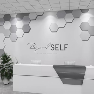 科技感办公室墙纸直播间3d凹凸感几何图案公司前台logo背景墙壁纸