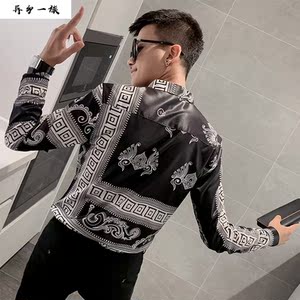 纹身衣服ifashion男衣潮衬衣长袖花臂长衬衫霸气男装混混修身潮流
