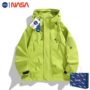 NASA联名日系户外冲锋衣男春秋新款宽松工装夹克登山休闲连帽外套