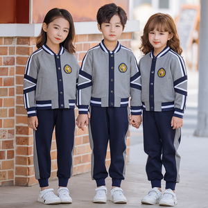 灰色儿童校服套装男女童小学生运动服班服两件套幼儿园园服春秋装