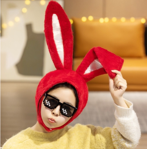 新年兔耳朵头套可爱女毛绒红色兔子兔兔拍照兔年儿童搞笑帽子头饰