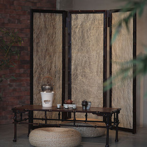 竹老表丨明式折叠屏风原创手工原竹筇竹折屏玄关隔断仿古朦胧隔断