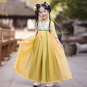 胭脂妆儿童舞蹈服古风连衣裙汉服女童夏季薄款古典有位姑娘演出服