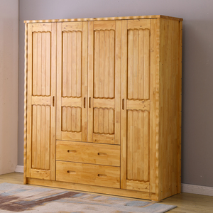 全实木柏木衣柜带顶柜抽屉两门三门四门衣橱卧室家具现代简约定制