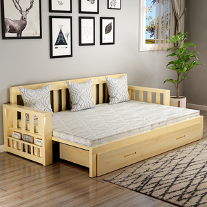 实木沙发床可折叠小户型多功能1.2米书房坐卧两用1.5客厅1.8双人