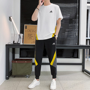 阿迪短袖t恤男夏季薄运动套装潮牌新款纯棉男装一套潮流半袖衣服