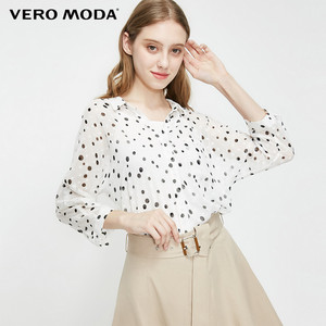 vero moda2019夏季新款摩登波点印花透视雪纺衬衫女