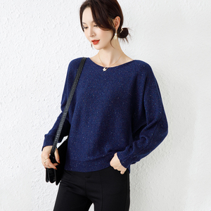 金豆豆纱宽松蝙蝠袖毛衣女秋冬亮丝拼接针织衫小众设计感显瘦上衣
