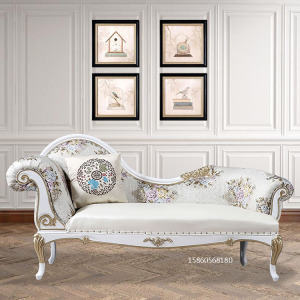 欧式贵妃椅实木躺椅新古典客厅太妃椅沙发美式卧室布艺美人榻现货