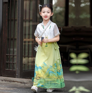 女童中国风古装改良马面裙套装长袖秋装女孩大童儿童秋天汉服唐装