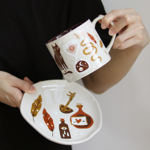 魔法猫咪杯碟可爱办公室咖啡杯家用卡通水杯陶瓷马克杯牛奶杯带盖