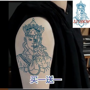 唐僧善恶一念之间纹身贴男女款防水半魔半佛花臂小腿割线线条刺青