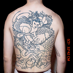 满背纹身贴哪吒挑龙筋防水持久社会男女逼真遮疤花腿半花臂纹身贴