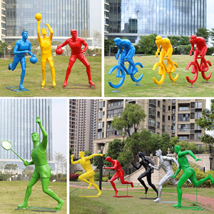 户外公园骑自行车玻璃钢体育篮球跑步踢足球运动人物雕塑儿童摆件