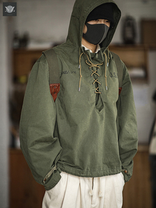美式复古外套卫衣男二战军事风军绿色海兵甲板服短款风衣恶劣天气