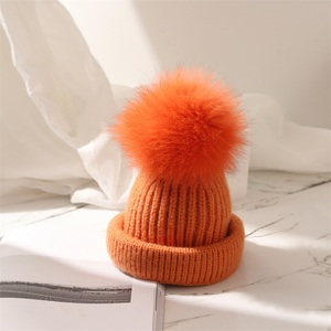 过年不打烊~儿童橙色橘色狐狸毛球帽子女冬季秋冬韩国毛线针织帽