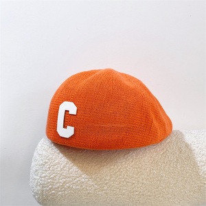 橘色针织贝雷帽子鸭舌帽女秋冬文艺前进帽百搭字母画家帽个性帽潮