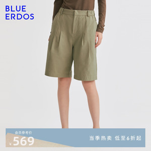 BLUE ERDOS春夏女装通勤休闲风棉混纺纯色五分裤休闲裤