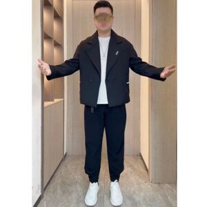 胖子全身搭配秋季小西装外套男微胖男生穿搭新款刺绣帅气西服百搭