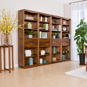 青岛一木实木书柜书架组合现代中式胡桃木书房家具简约现代置物架