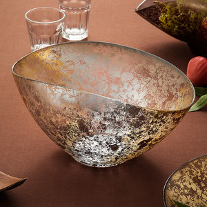 土耳其进口ARDACAM 金箔果斗欧式好看创意玻璃盘餐厅装饰水果盘子