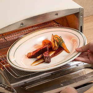 美国德士敦耐高温陶瓷盘西餐厅烤箱专用牛排盘战斧牛扒椭圆形鱼盘