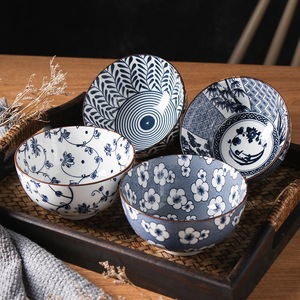 日式陶瓷碗家用米饭碗创意青花瓷小汤碗复古手绘餐具碗套装釉下彩