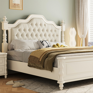 主卧实木床白色美式床1.8米现代简约婚床双人1.5m欧式床收纳高箱