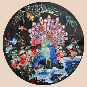 吉鸟之孔雀 36cm绣片 中国风花鸟 圆形绣花补子 家居装饰绣花片