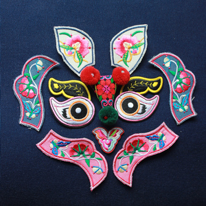 老虎头绣片布贴  民族风虎头帽虎头装饰 原创绣片