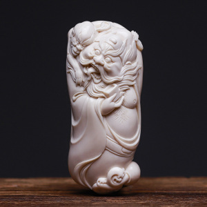 悟仰堂李小珍猛犸牙雕作品天师钟馗手把吊坠挂件象牙文玩收藏送礼