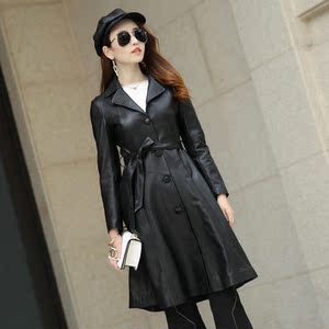 真皮皮衣女外套秋装2017新款leather coat修身显瘦绵羊皮长款风衣
