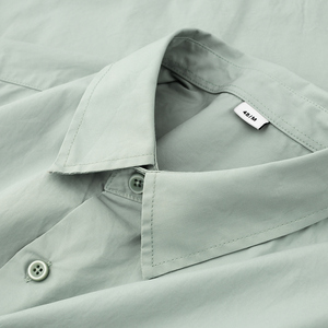 美式重磅淡绿色长袖衬衫女灰绿色浅绿色宽松情侣翻领衬衣男早春潮