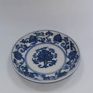 明代宣德青花缠枝花卉纹小盘子 古玩古董老货旧货瓷器