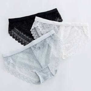 性感蕾丝内裤 女透明中低腰三角女士短裤真丝底裆女裤衩