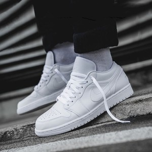 air jordan 1 low aj1纯白 全白荔枝皮男女低帮篮球鞋 553558-130