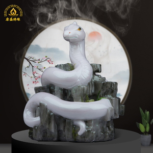 汉白玉蛇仙神像十二生肖蛇柳仙莽仙黑白灵蛇真身佛像招财桌面摆件