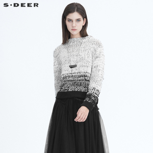 sdeer圣迪奥冬季女装简约圆领时尚撞色提花复古毛衣S204