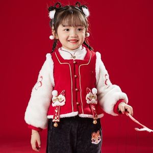 女童外套2022新款冬儿童唐装中国风男童套装过年喜庆裤子老虎棉衣