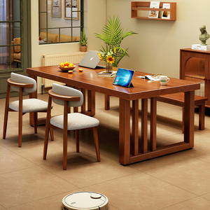 实木新中式大长书桌简约办公桌多人阅读学习桌客厅家用现代工作台