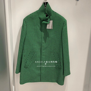 意大利代购 balenciaga巴黎世家 千鸟格羊毛大衣绿色格子秋冬外套