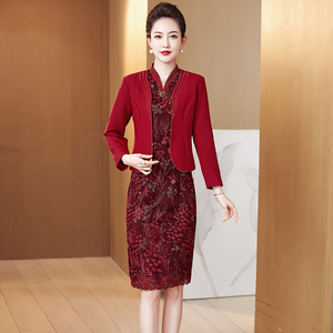 高端小个子喜婆婆婚宴装两件套裙春夏季显瘦婚礼妈妈礼服高贵洋气