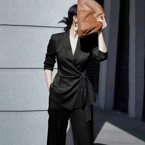 黑色高端三醋酸西装2024新款商务通勤女装夏季薄款两件套装高级感