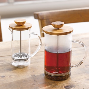 HARIO橄榄木玻璃法压壶茶壶压茶壶手冲咖啡壶家用过滤杯咖啡器具